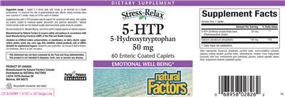 Photo of the Natural Factors Stress-Relax 5-HTP 5-Hydroxytryptophan 50 mg label