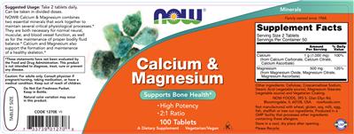 Photo of the NOW Calcium & Magnesium label