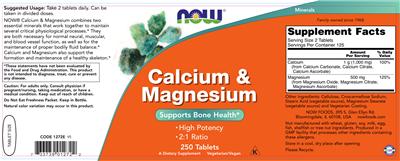 Photo of the NOW Calcium & Magnesium label