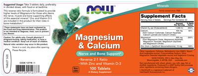 Photo of the NOW Magnesium & Calcium label