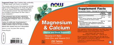 Photo of the NOW Magnesium & Calcium label