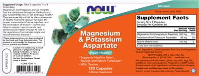 Photo of the NOW Magnesium & Potassium Aspartate label