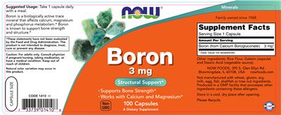 Photo of the NOW Boron 3 mg label