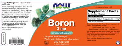 Photo of the NOW Boron 3 mg label