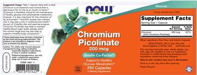 Photo of the NOW Chromium Picolinate 200 mcg label