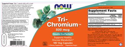 Photo of the NOW Tri-Chromium 500 mcg label