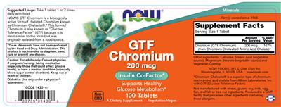Photo of the NOW GTF Chromium 200 mcg label