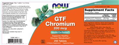 Photo of the NOW GTF Chromium 200 mcg label