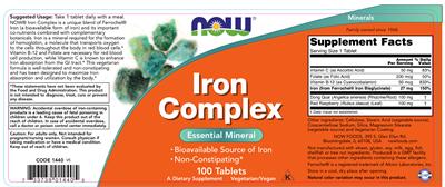 Photo of the NOW Iron Complex label