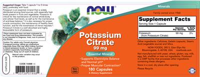Photo of the NOW Potassium Citrate 99 mg label