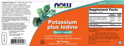 Photo of the NOW Potassium Plus Iodine label