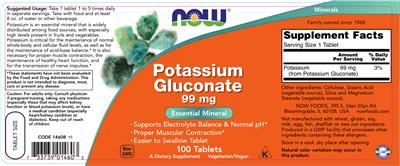 Photo of the NOW Potassium Gluconate 99 mg label