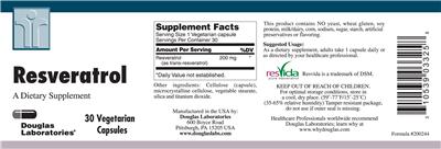 Photo of the Douglas Laboratories Resveratrol label