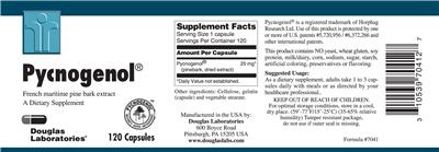 Photo of the Douglas Laboratories Pycnogenol label