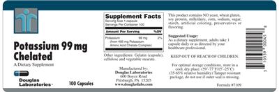 Photo of the Douglas Laboratories Potassium 99 mg Chelated label