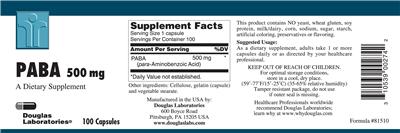 Photo of the Douglas Laboratories PABA 500 mg label