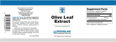Photo of the Douglas Laboratories Olive Leaf Extract label