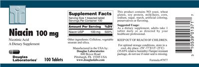 Photo of the Douglas Laboratories Niacin 100 mg label