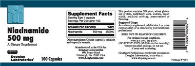 Photo of the Douglas Laboratories Niacinamide 500 mg label