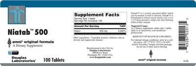 Photo of the Douglas Laboratories Niatab 500 label