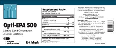 Photo of the Douglas Laboratories Opti-EPA 500 label