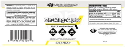 Photo of the Applied Nutriceuticals Zn-Mag-Alpha label