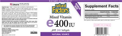 Photo of the Natural Factors Mixed Vitamin E 400 IU label