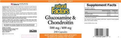 Photo of the Natural Factors Glucosamine & Chondroitin 500 mg / 400 mg label