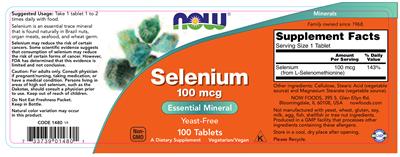 Photo of the NOW Selenium 100 mcg label