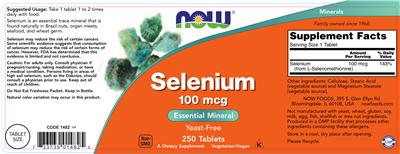Photo of the NOW Selenium 100 mcg label