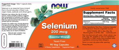 Photo of the NOW Selenium 200 mcg label