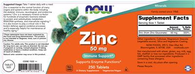 Photo of the NOW Zinc 50 mg label