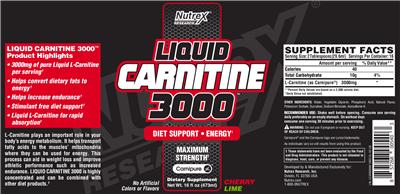 Photo of the Nutrex Research Liquid Carnitine 3000 Cherry Lime label