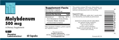 Photo of the Douglas Laboratories Molybdenum 500 mcg label