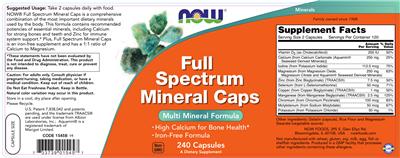 Photo of the NOW Full Spectrum Mineral Caps label