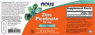 Photo of the NOW Zinc Picolinate 50 mg label