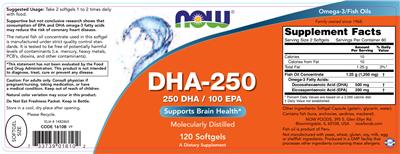 Photo of the NOW DHA-250 label