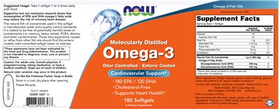 Photo of the NOW Molecularly Distilled Omega-3 label
