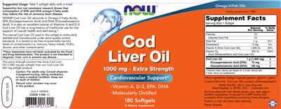 Photo of the NOW Cod Liver Oil 1000 mg - Extra Strength label