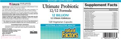 Photo of the Natural Factors Ultimate Probiotic 12/12 Formula 12 Billion label