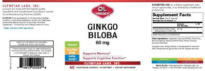 Photo of the OL Olympian Labs Ginkgo Biloba 60 mg label