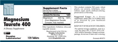Photo of the Douglas Laboratories Magnesium Taurate 400 label