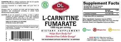 Photo of the OL Olympian Labs L-Carnitine Fumarate 1000 mg label