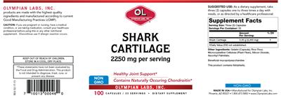 Photo of the OL Olympian Labs Shark Cartilage 2250 mg label