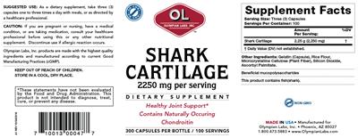 Photo of the OL Olympian Labs Shark Cartilage 2250 mg label