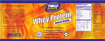 Photo of the NOW Sports Whey Protein Natural Vanilla label