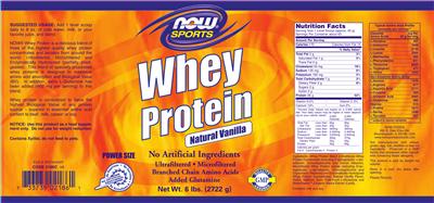 Photo of the NOW Sports Whey Protein Natural Vanilla label