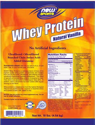 Photo of the NOW Sports Whey Protein Natural Vanilla label