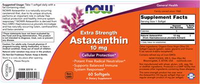 Photo of the NOW Extra Strength Astaxanthin 10 mg label