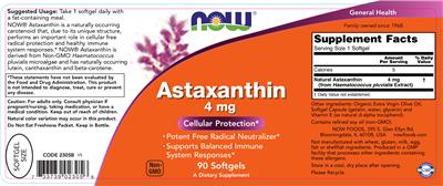 Photo of the NOW Astaxanthin 4 mg label
